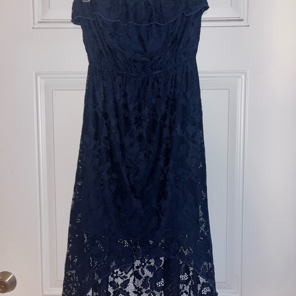 Elegant Navy Lace Off-Shoulder Dress